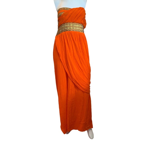 Root Design HandMade Orange Gold Strapless Ethiopian Maxi Dress XL Perfect - Picture 6 of 15